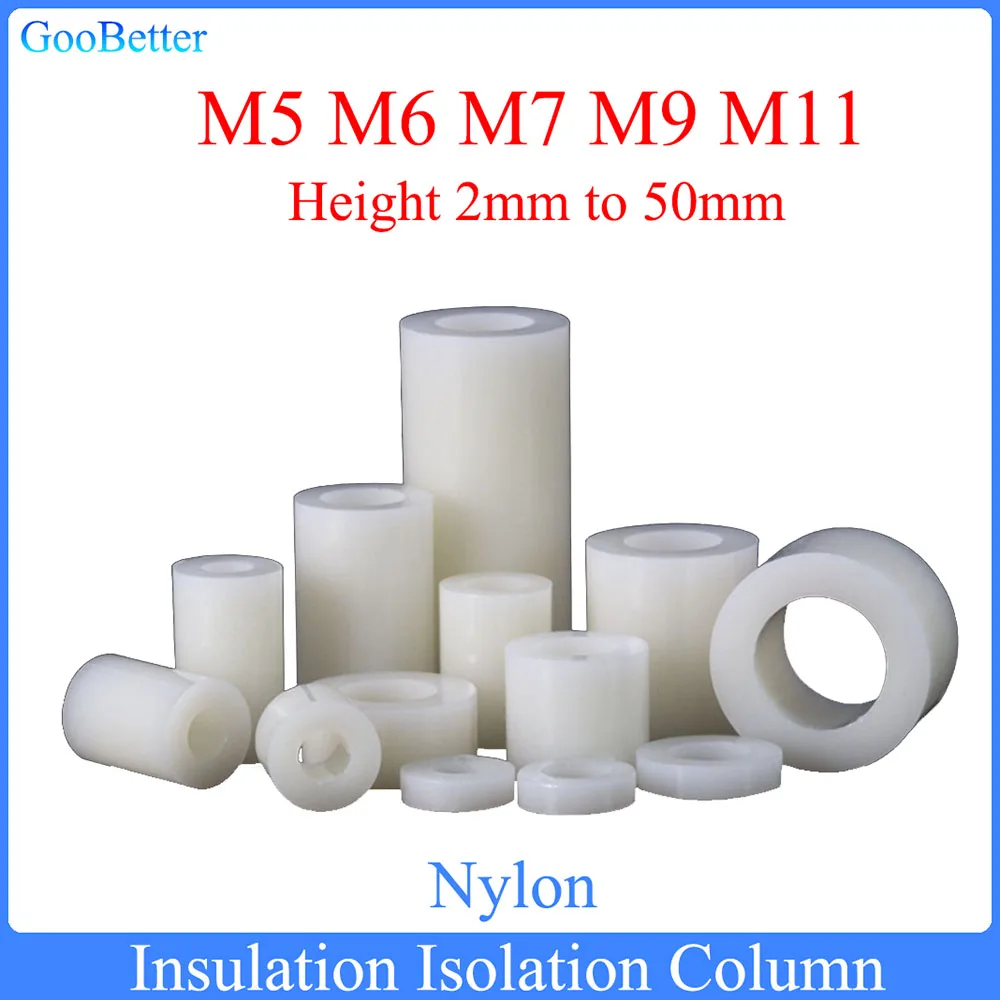 

50Pcs M14 M16 M18 Length 3mm to 50mm White Nylon Insulated Isolation Column Non-Threaded Spacer Round Hollow Standoff Washer