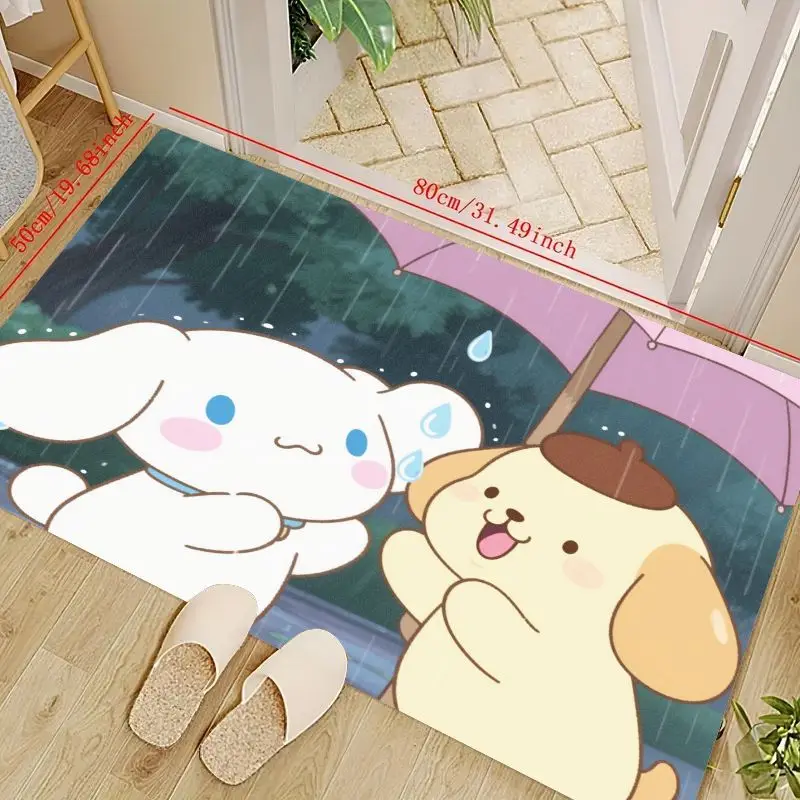 

1 шт. Sanrio Cinnamoroll & Pompompurin на тему дождливого дня, милый коврик для входной двери с героями мультфильмов Kawaii, супер мягкий нескользящий коврик