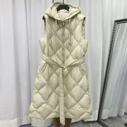 2024 New Women's Down Jacket Luxury Women's Down Jacket Sleeveless Vest with Hat Diamond Plaid Thickened Warm Down Jacket Vest