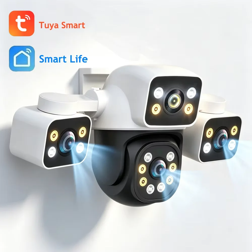Tuya Smart Life 3 Lens 3 Screens Outdoor Waterproof 6K 12MP Color Night Vision Two Way Audio WiFi Security Surveillance Camera