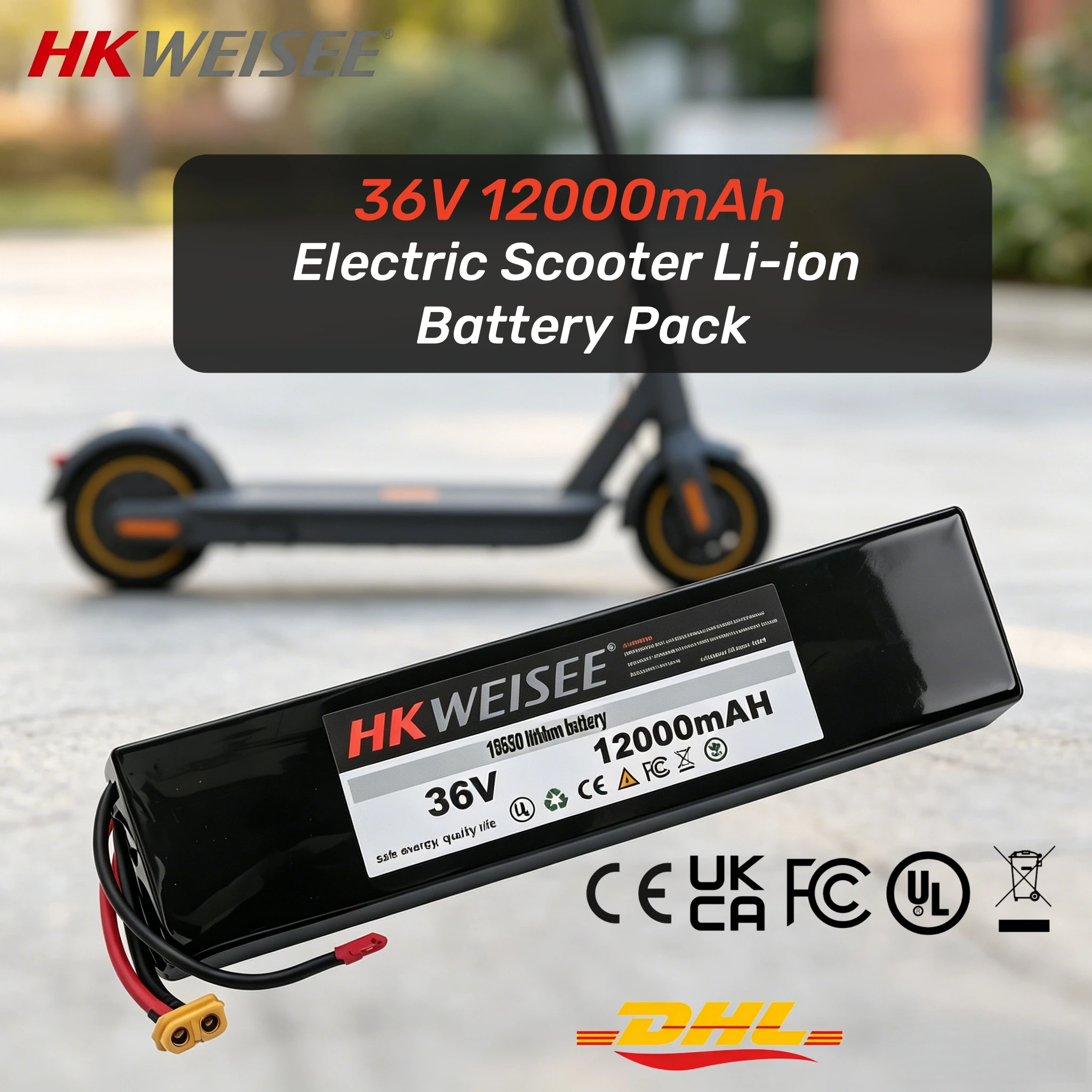 36V 12Ah Electric Scooter Battery Pack Li-ion Rechargeable Long Range Replacement For E-Scooter With 30A BMS 250W-750W Motors