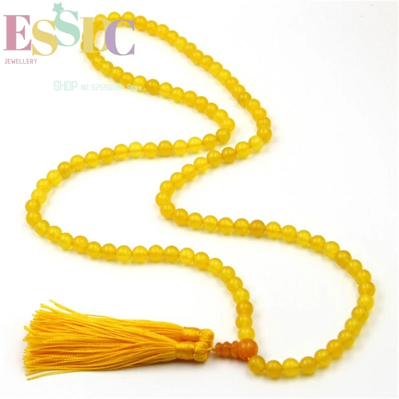 Fashion Natural Yellow Stone Buddhist Mala 8mm 108 Prayer Bracelet Double Tassel Necklace Female Meditation Jewelry Wholesale