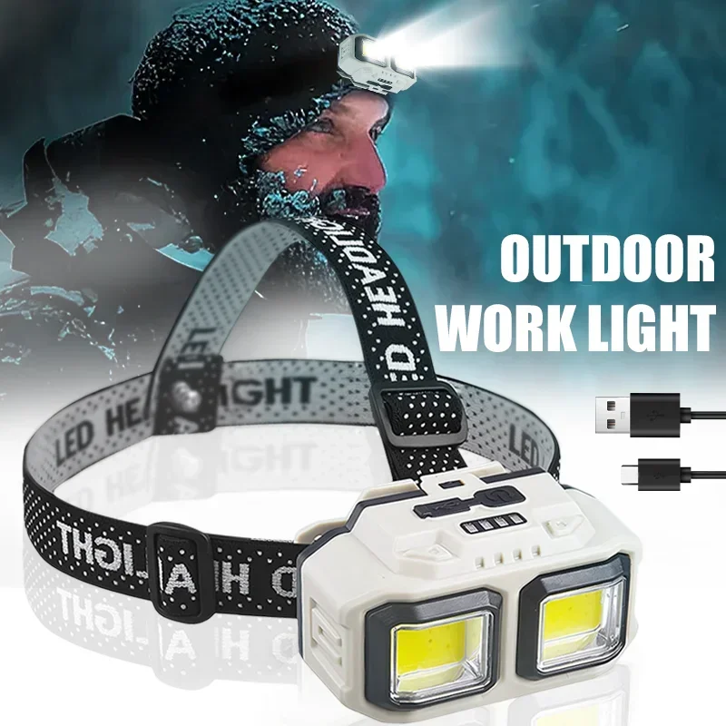 

Powerful LED Induction Headlamp Type-C Charge 4 Lighting Modes Head Flashlight Waterproof Camping Fishing Mining Headlight