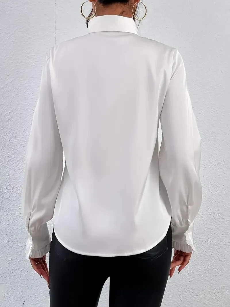 2025 Nieuwe vrouwen Wit Overhemd Revers Knop Vest Kantoor Verstoorde Zwarte Top Elegante Eenvoudige Veelzijdige Abrikoos Shirt
