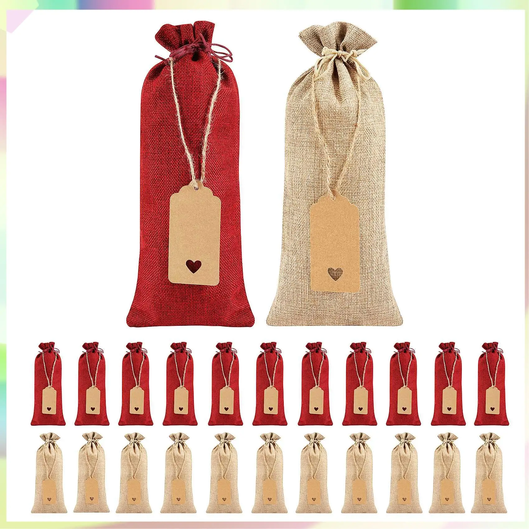

B23B 24 Pcs Burlap Wine Bags Wine Gift Bags,Wine Bottle Bags With Drawstrings,Tags & Ropes,Reusable Wine Bottle Covers