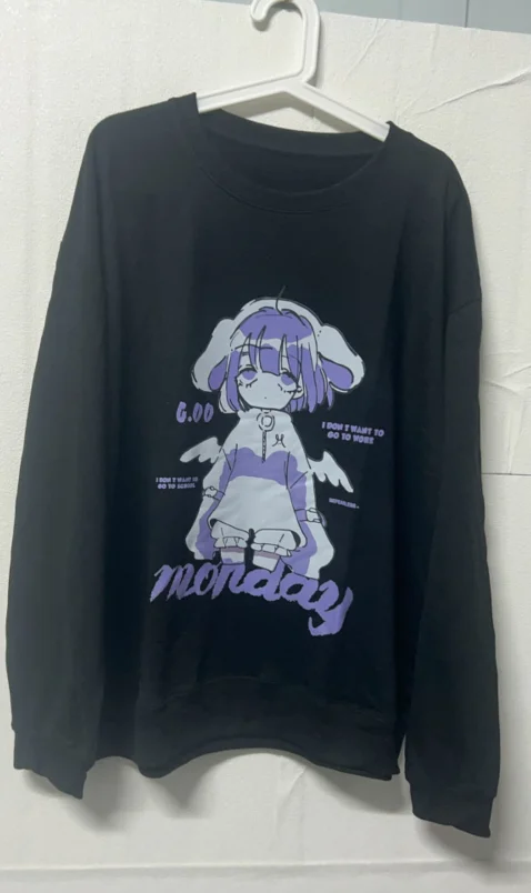 Women Oversized Hoodie Anime Girl Printed Thin Couple Hoodies Harajuku O-Neck Pullover Sweatshirt Gothic Clothes Loose Y2k Tops