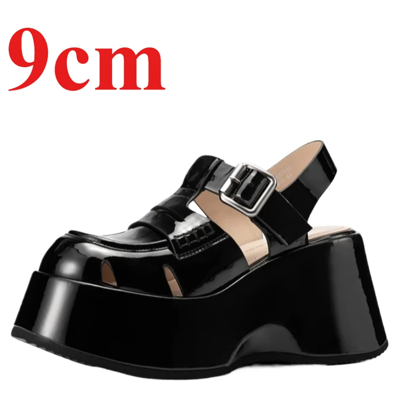 

Genuine Leather Thick Platform Casual Shoes for Womens 9cm Elevated Spring and Summer New Sandals Comfortable Rear Empty Sandals
