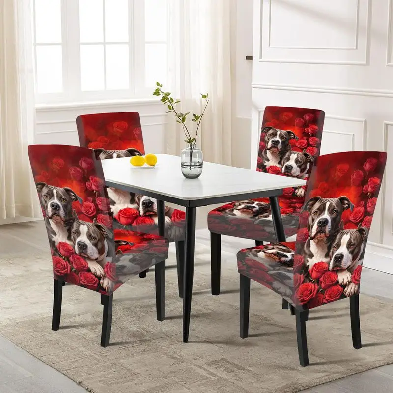 

Printed chair cover, Bulldog and red rose print, restaurant chair cover removable and washable