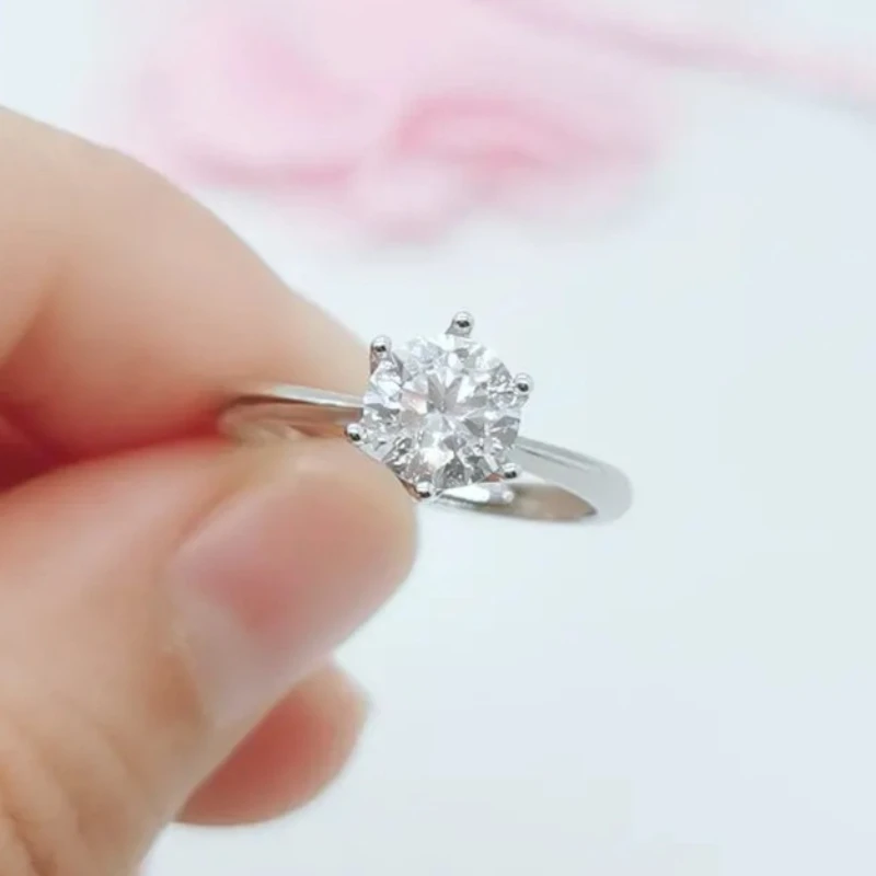 Classic Design Moissanite Engagement Ring for Women 6.5mm D Color 1ct Moissanite 925 Silver Ring Can Pass Diamond Testing