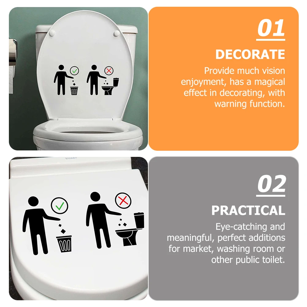 

2 Sheets Creative Toilet Stickers Set Warning Wall Decals for Bathroom Toilet Seat Sticker Removable Washroom Decor Kids