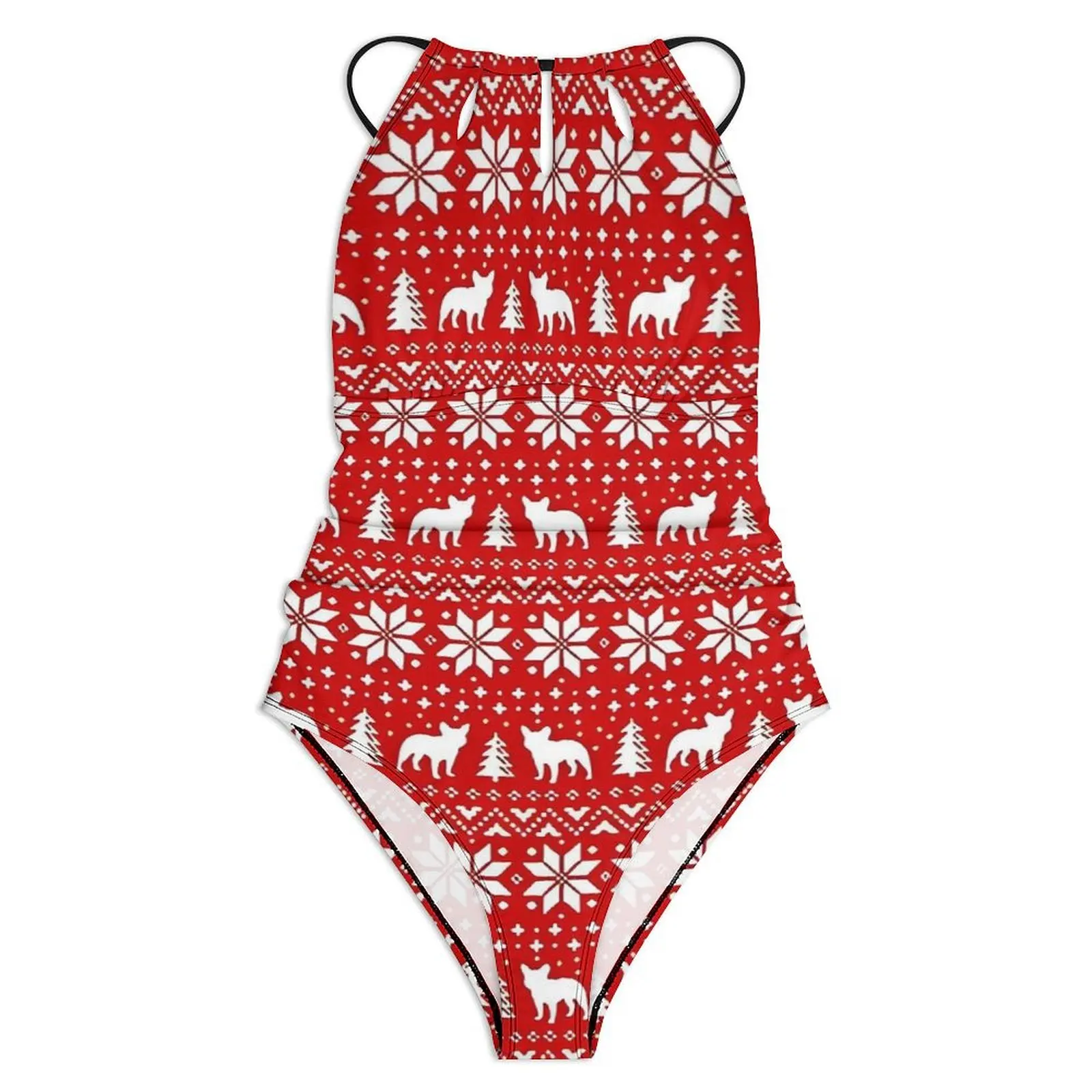 French Bulldog Silhouettes Christmas Holiday Swimsuit Sexy Women Swimwear Trend Swimsuits Holiday Push Up Hollow Out Beach Wear