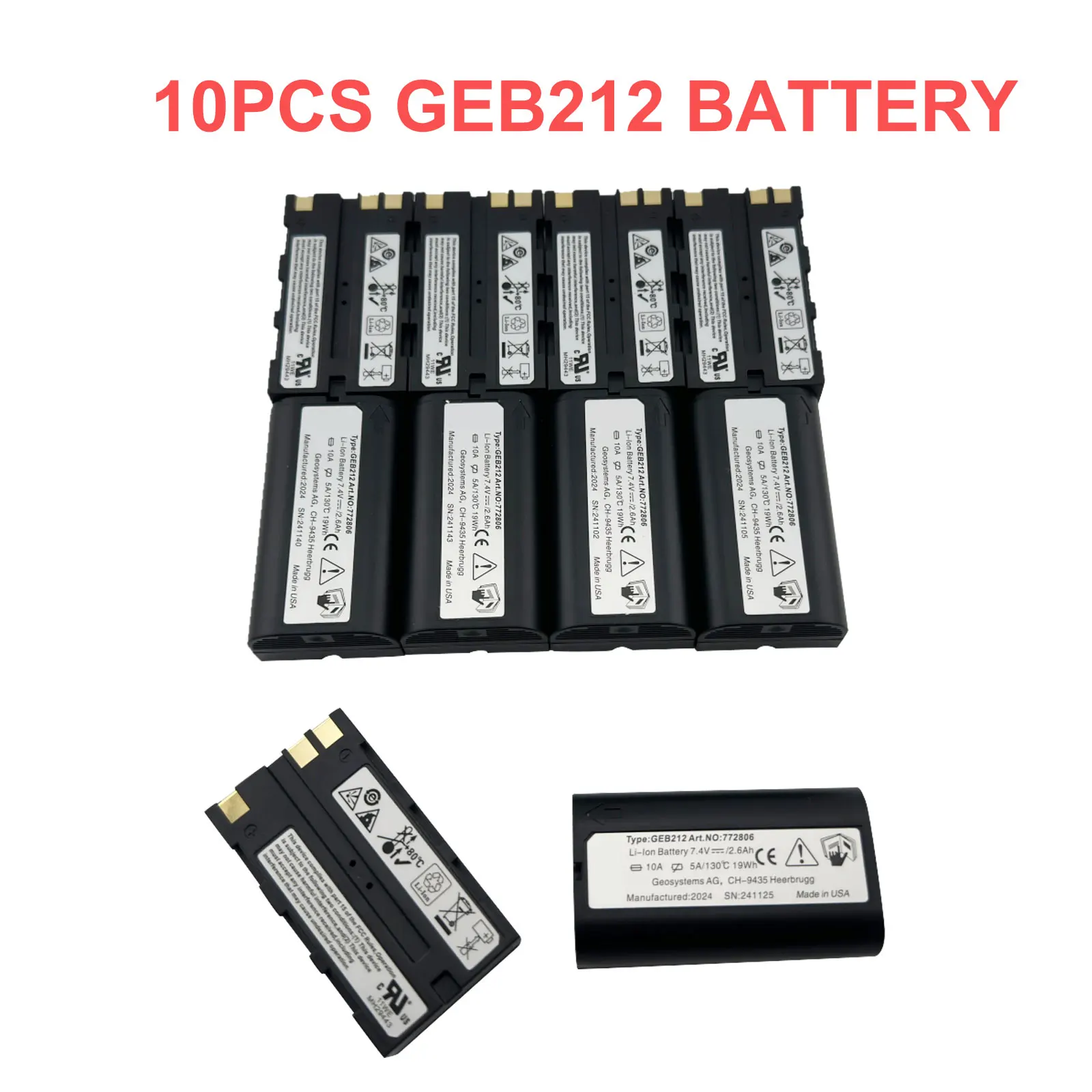 

10 шт. перезаряжаемых аккумуляторов GEB212 для тахеометров Leica TS02, TS06, TS09, ATX1200, ATX1230, GPS1200, GPS900, GRX1200. АККУМУЛЯТОР GEB212.