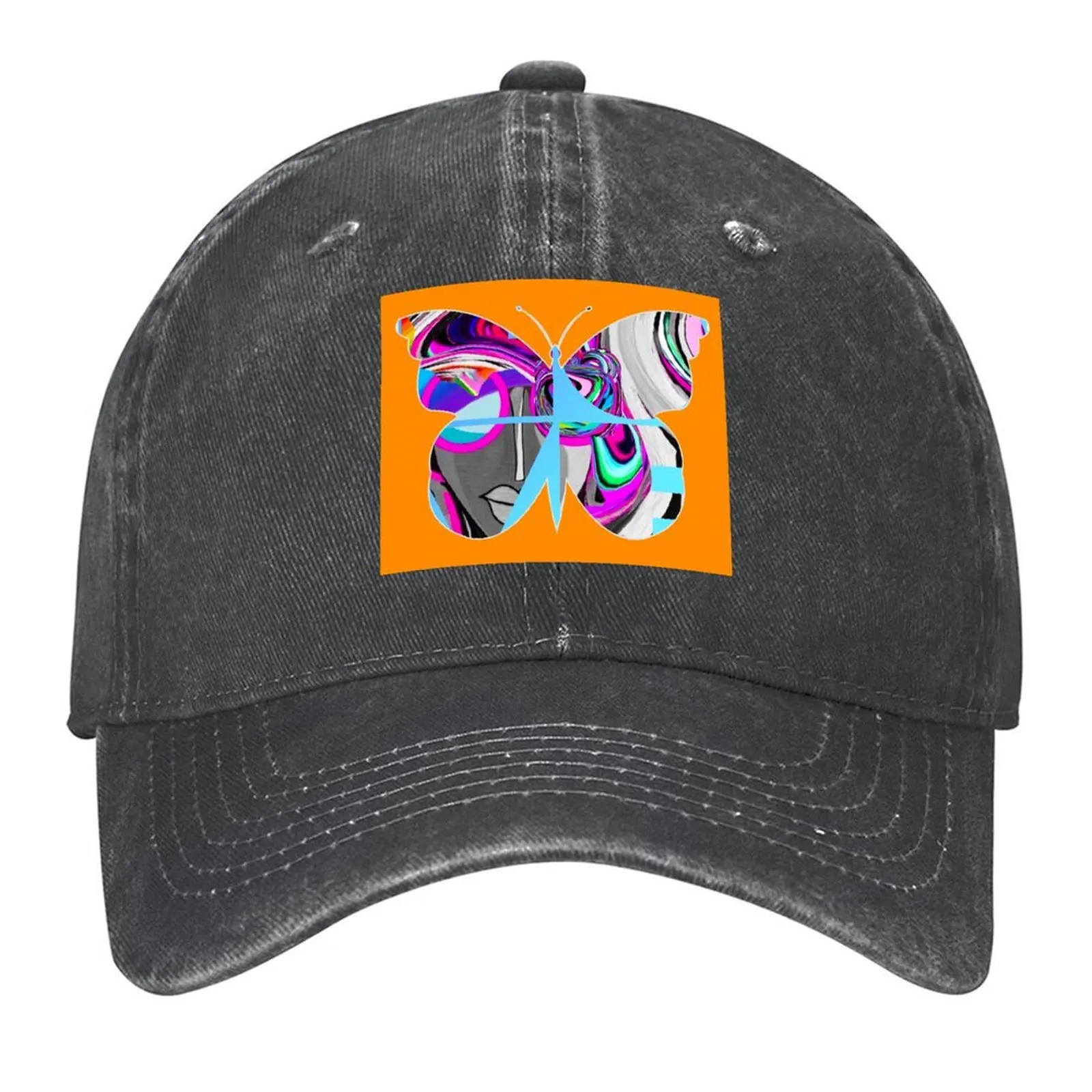 

Butterfly Retro Girl - Orange Blue Baseball Cap Gentleman Hat Custom Cap birthday Luxury Hat Men's Women's