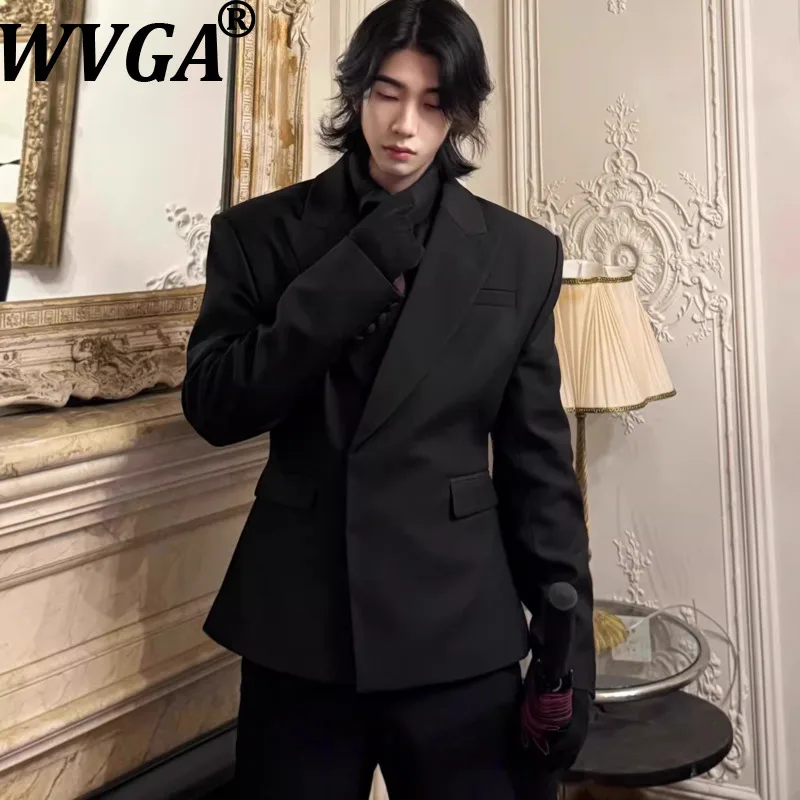 

WVGA Spring Autumn New Men Tide High-End Waist-Cinching Blazer Niche Chic Casual Fit Double-Breasted Shoulder-Padded Coat W19941