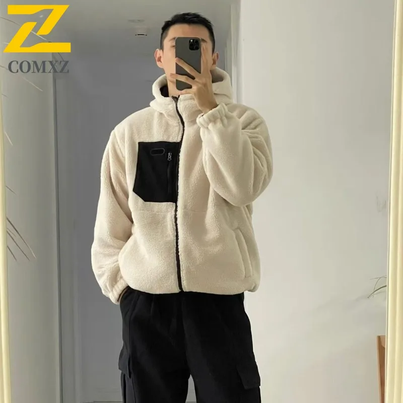 

COMXZ Мужское пальто Утолщенное уличное стильное ветрозащитное флисовое пальто для лыжного курорта Путешествия для прогулок Теплая текстура Куртки из овечьей шерсти