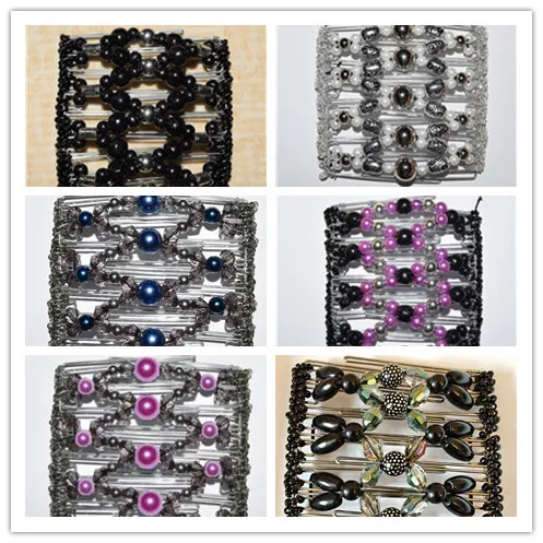 Stainless Steel Metal Comb Stretchy Hair Combs Professional Double Ladies Bead Stretchy Hairpins 10pcs/lot