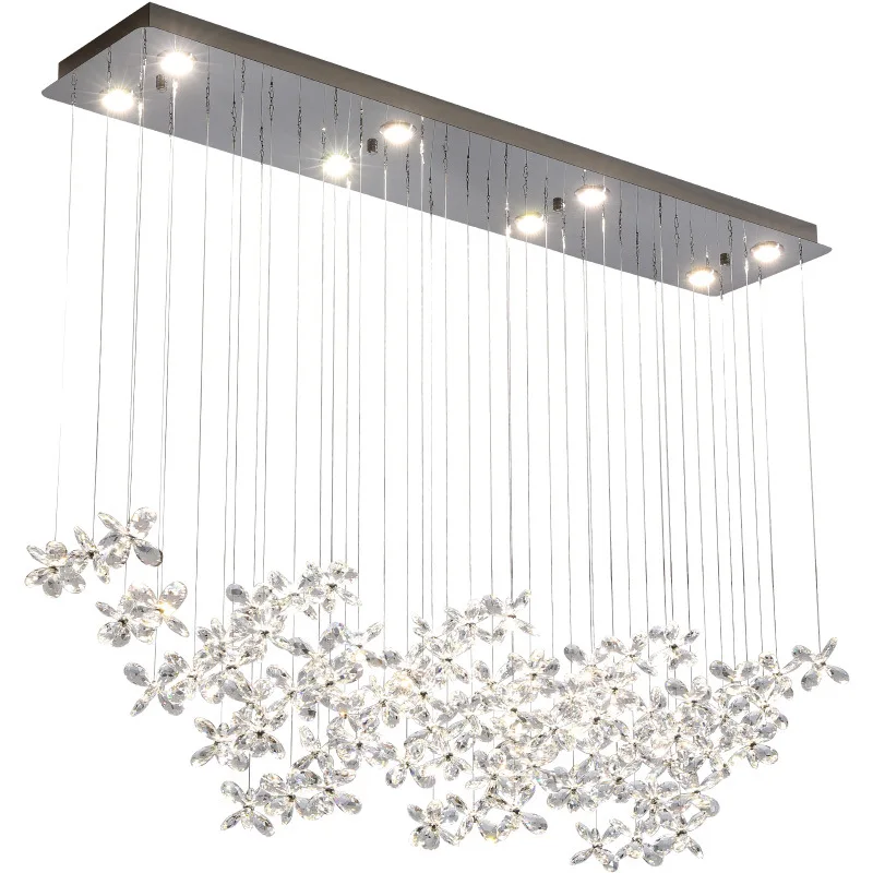 

Italian light luxury crystal bar chandelier restaurant LED stainless steel rectangular high sense