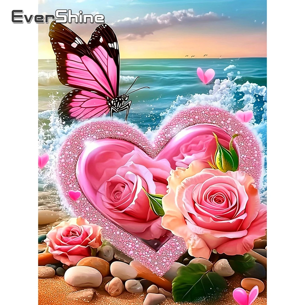 EverShine Diamant-Mosaik Meereslandschaft Strass-Gemälde Vollständige Stickerei Liebesherz 5D Rose Valentinstag Geschenk