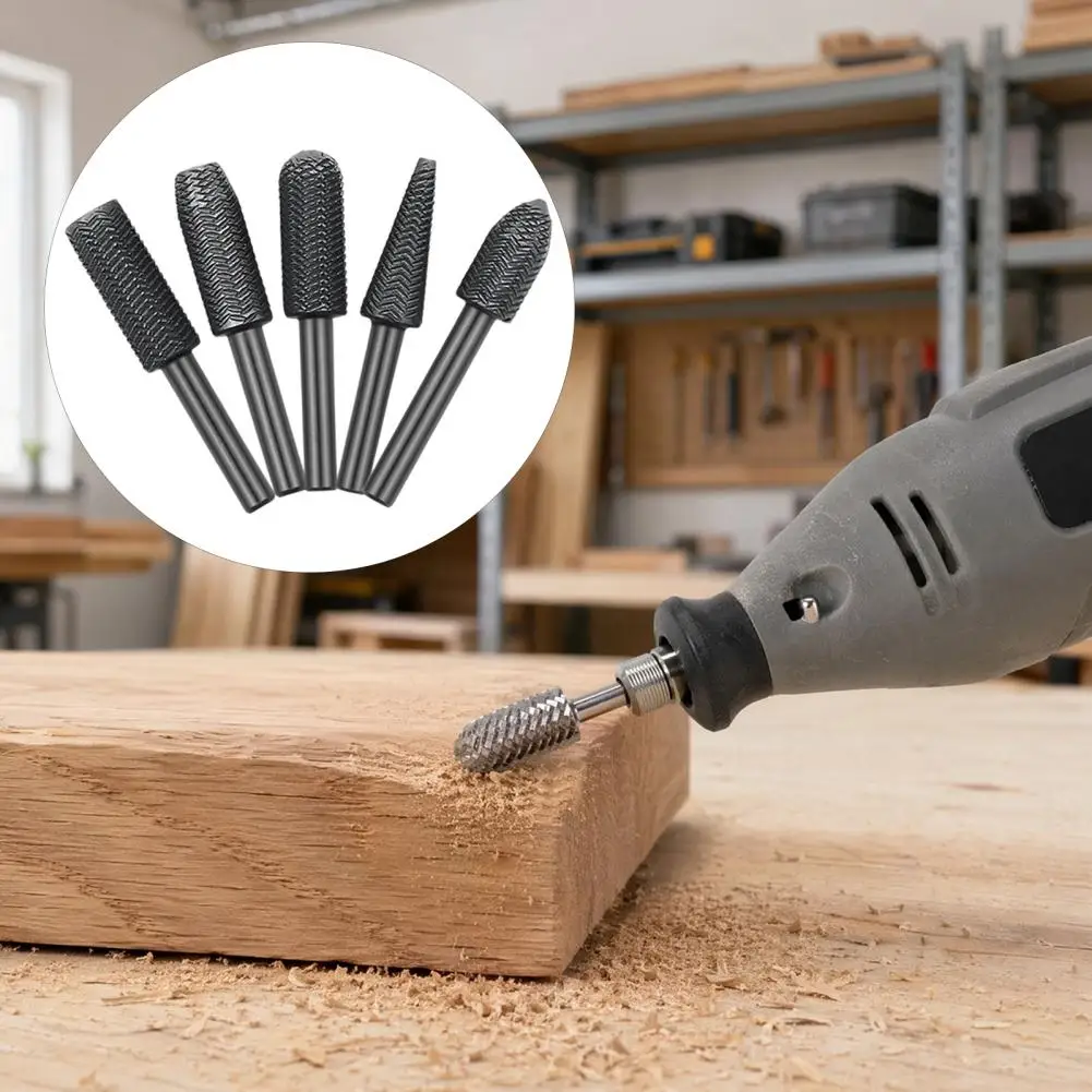 5Pcs High-Strength Carbon Steel Grinding Head Rasp Set Sharp Edges for Wood Polishing Deburring Hole Expansion Processing