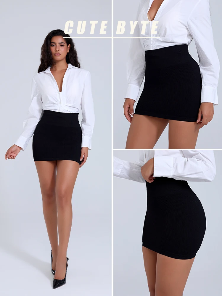 Veelzijdige korte Koreaanse rok effen kleur dunne elastische hoge taille vintage sexy slanke all-match korte rokken casual minirok NIEUW