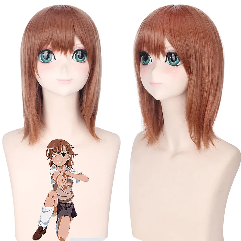 Wig Cosplay Anime pendek lurus Wig jingga Wig rambut sintetik tahan panas