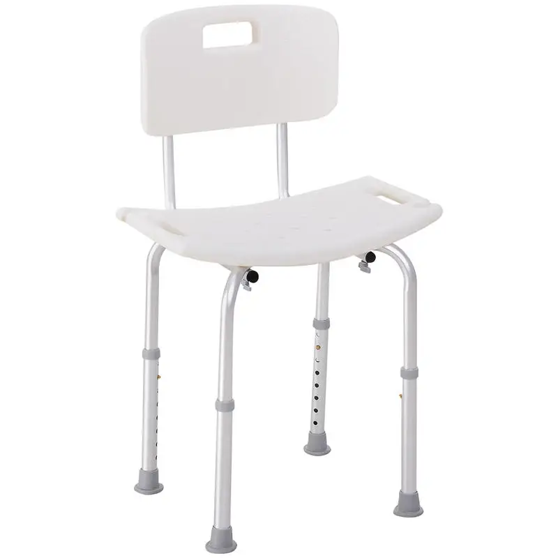 Chaise de douche ergonomique réglable en hauteur avec pieds antidérapants, charge maximale. 136 Kg aluminium HDPE Blanc
