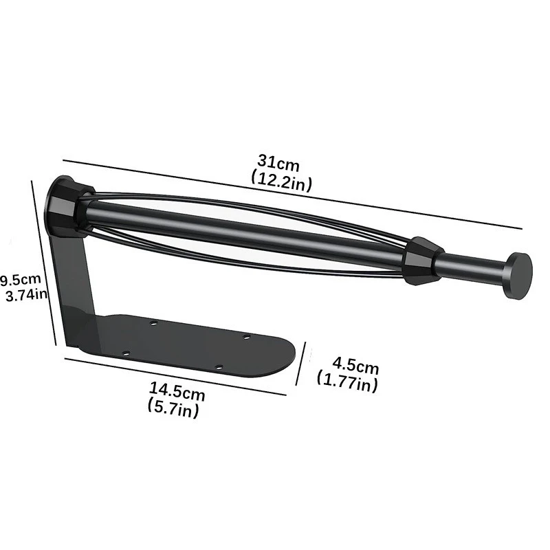 Portarrollos de cocina debajo del gabinete, autoadhesivo o perforador negro, portarrollos de cocina montado en la pared para baño y cocina