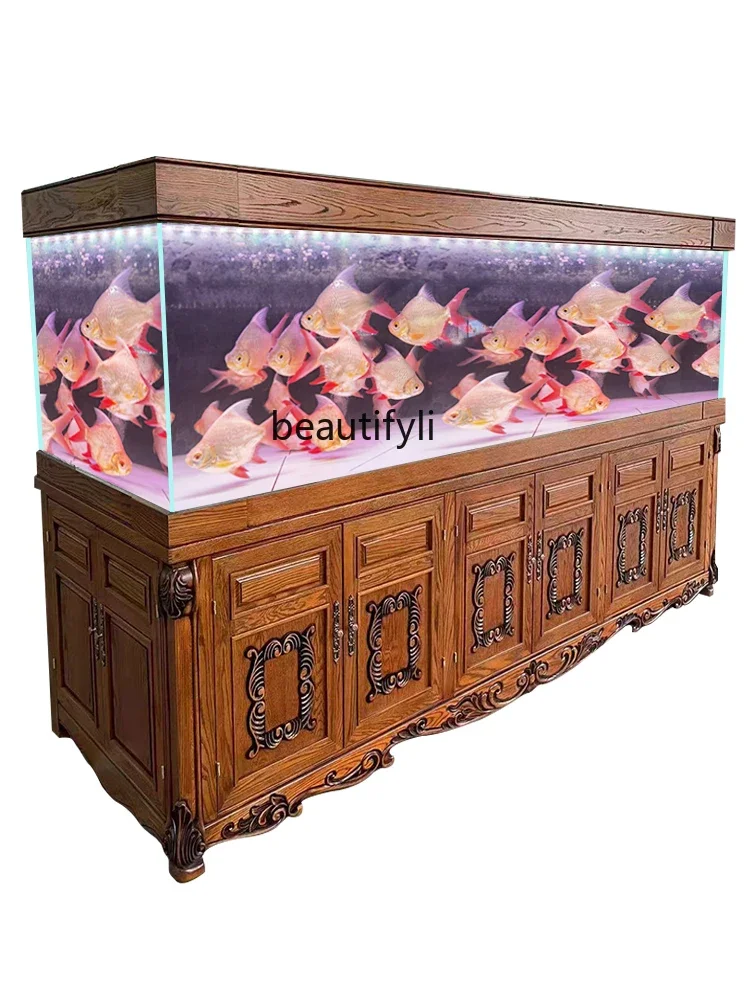 

Solid Wood Fish Tank Living Room Large Bottom Filter Padauk New Chinese Aquarium Super White Dragon Fish Tank