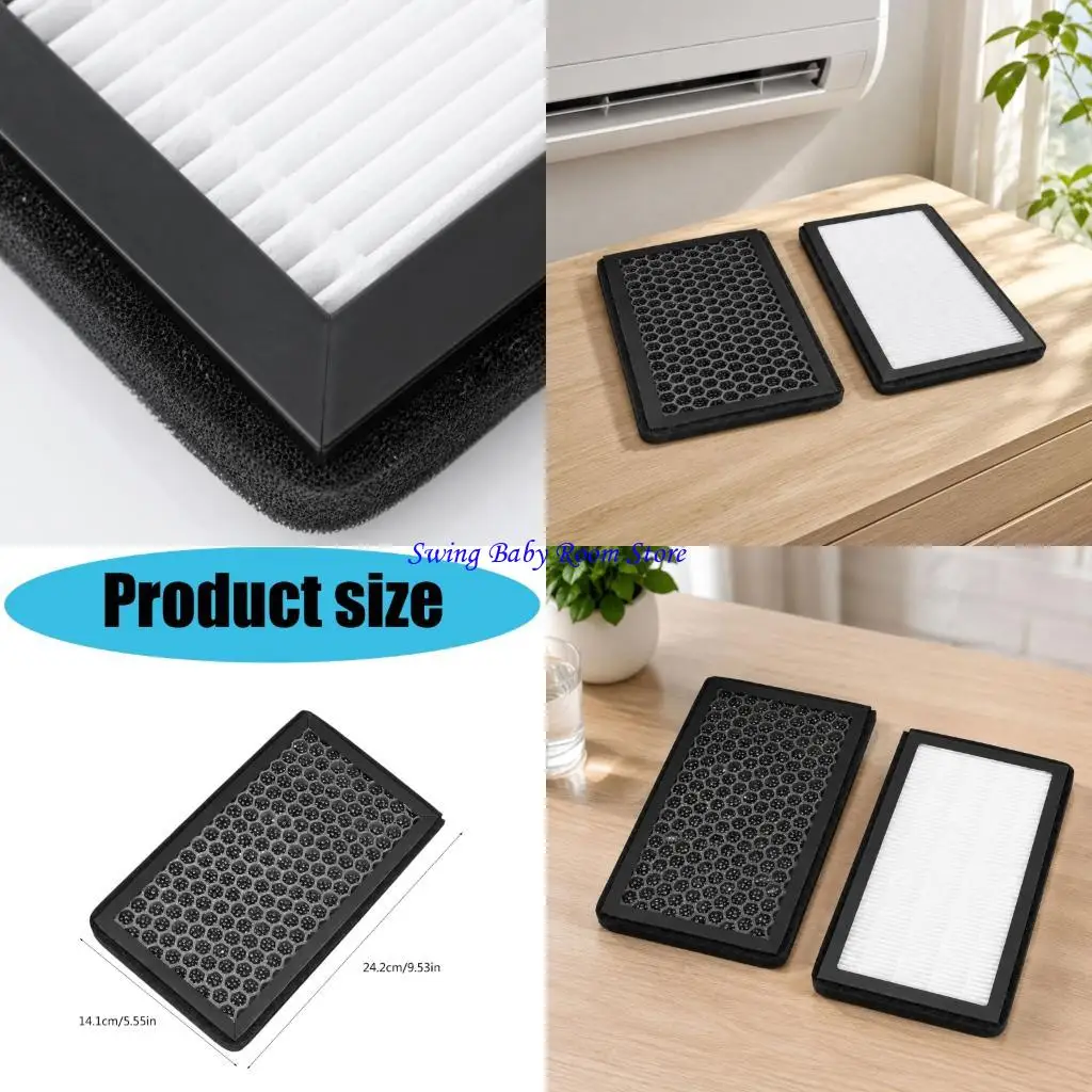 K1AD Air Conditioner Maintenance Replacement Filter Rectangular Insert with Pleated Media, Outer Screen Layer and 24.2x14.1cm