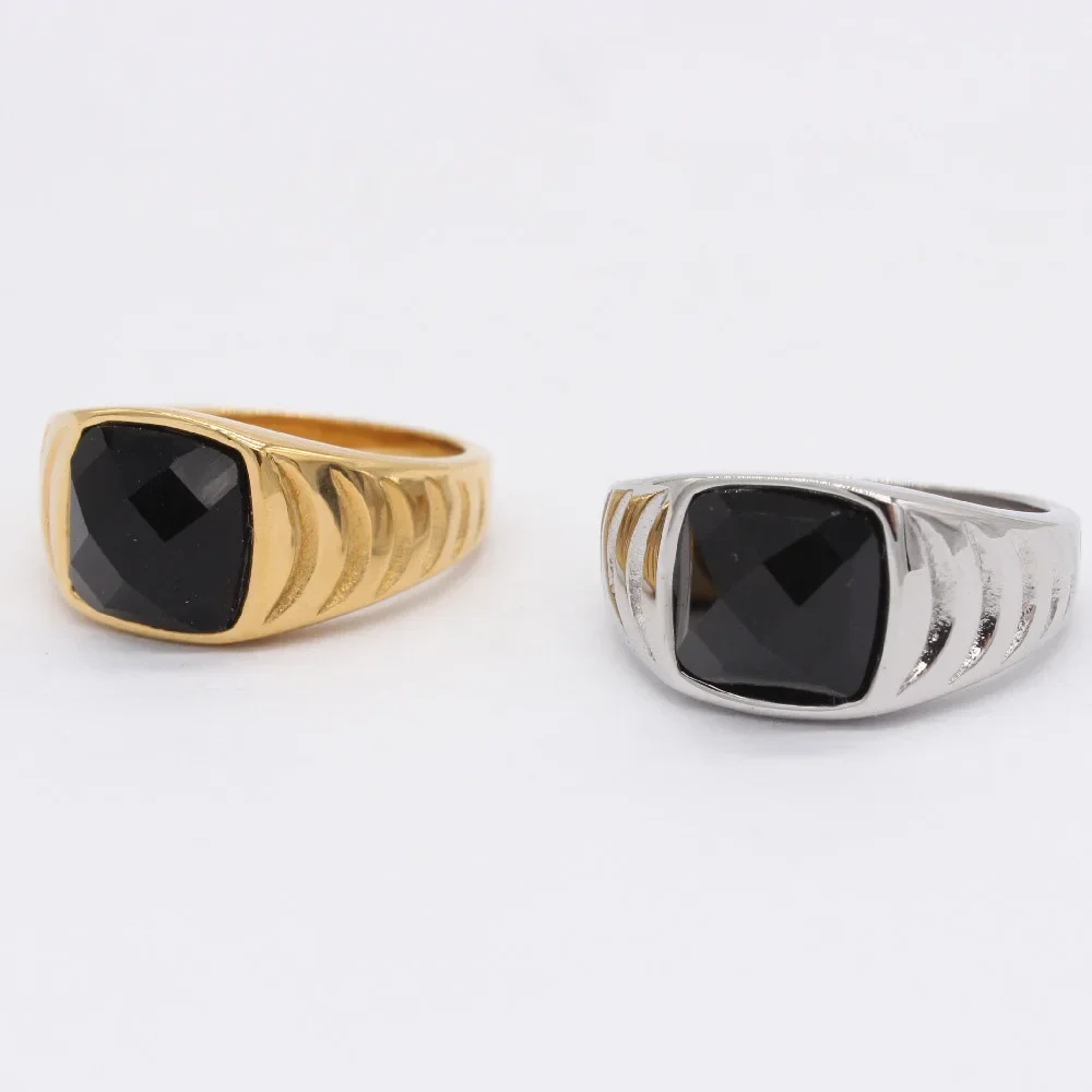 

Fashion Black Gemstones Stainless Steel Men's Women's for Man Rings Size 7-11