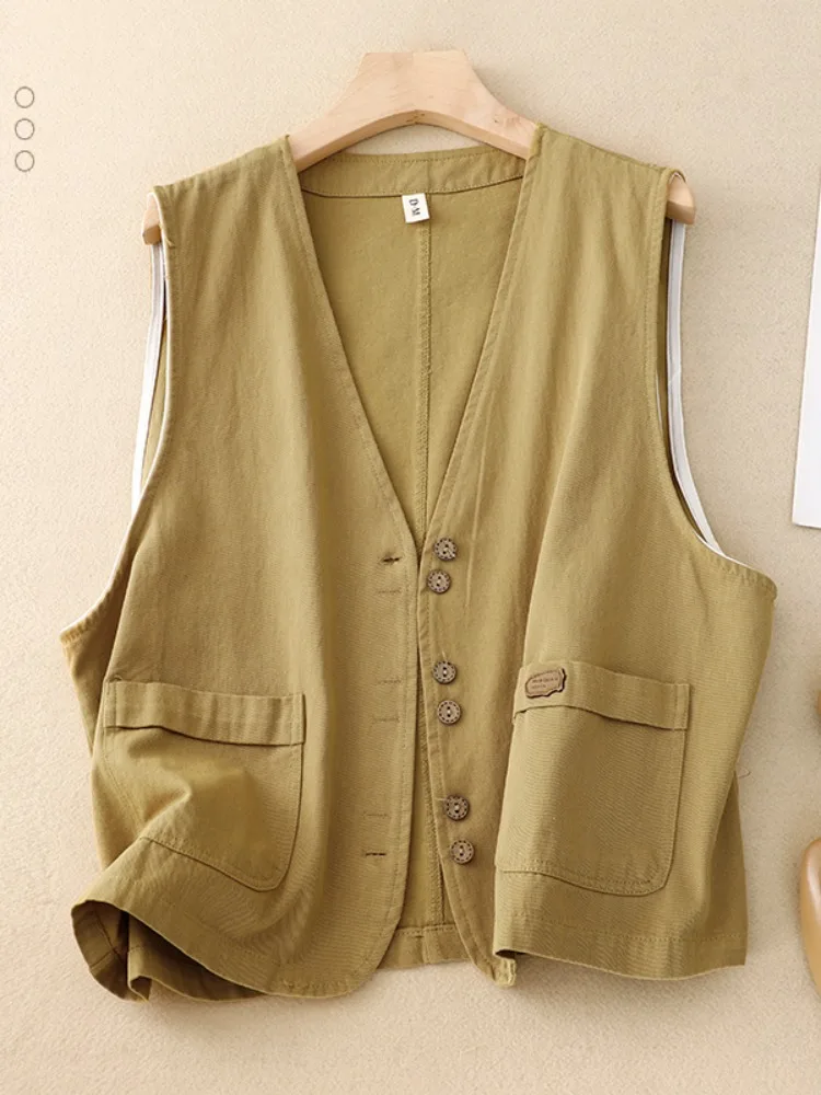 

Повседневный свободный хлопковый топ с V-образным вырезом для женщин, осенняя майка с подплечниками, модная, по индивидуальному заказу