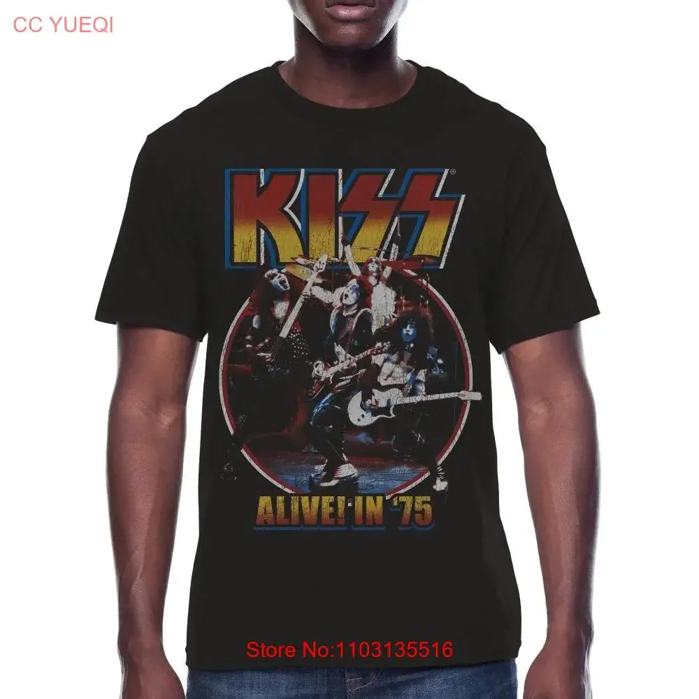 Мужская футболка KISS Alive In 75 с круглым вырезом, винтажная стираная уличная одежда, дизайнерская одежда с графическим рисунком, стильная повседневная дышащая одежда Мужская футболка KISS Alive In 75 с круглым вырезом, винтажная стираная уличная одежда, дизайнерская одежда с графическим рисунком, стильная повседневная дышащая одежда