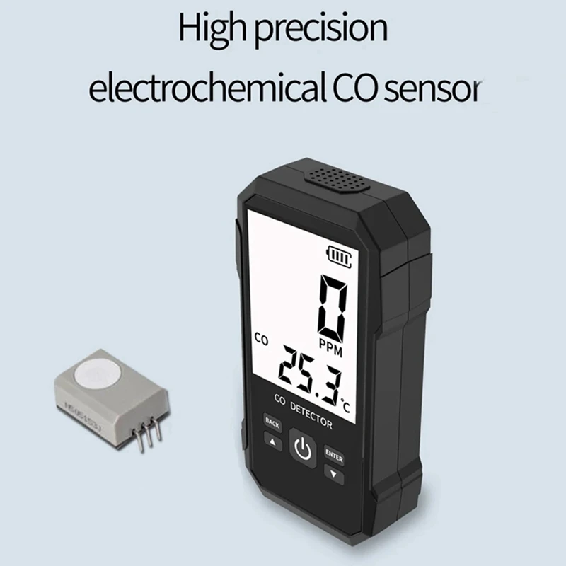 Medidor de prueba de concentración de óxido de carbono de monóxido de carbono portátil con alarma de luz de sonido de prueba de temperatura