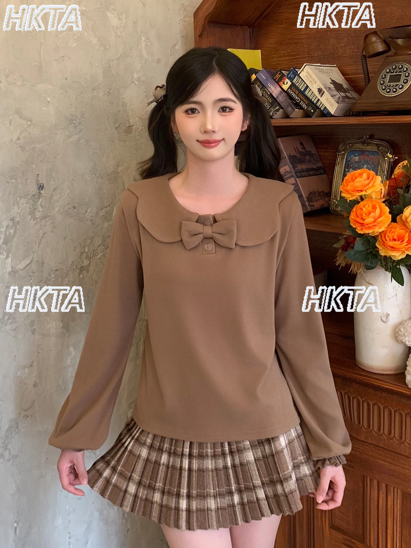 

Лолита, милая кукольная футболка с воротником и бантом, топы, женские осенние милые немецкие бархатные футболки с длинными рукавами, нижняя рубашка, пуловер для женщин