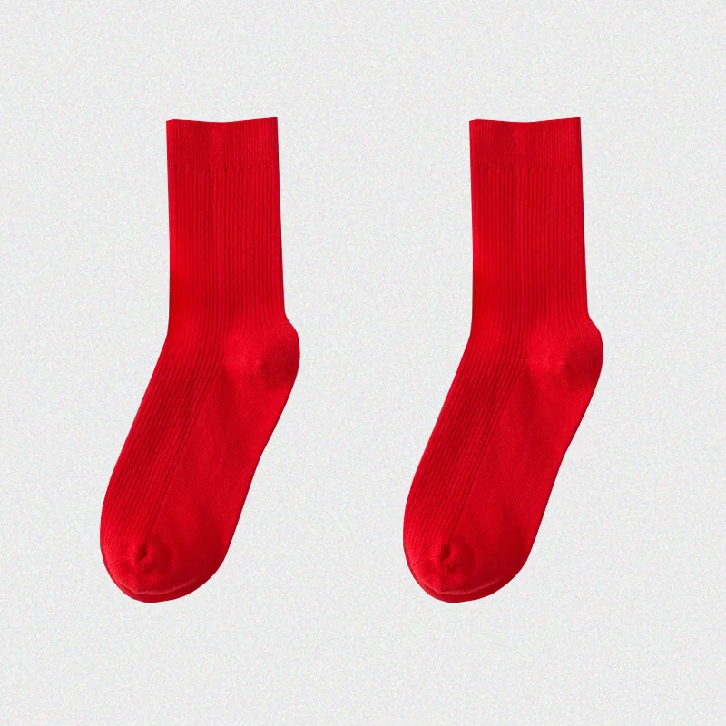 Chaussettes de Nouvel An pour Femme, Décontractées, Rouge, Chaudes, Respirantes, Solides, à la Mode, d'Équipage, Simples, Hiver