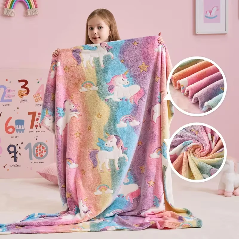 Glow In The Dark Blanket Kids Soft Cozy Flannel Kids Throw Blanket, Unicorns Gifts Toys For Girls Birthday Party Bedroom Decor