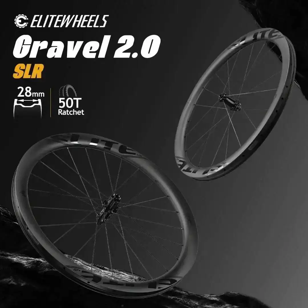 ELITEWHEELS SLR GRAVEL 2.0 Carbon Wheelset Ratchet System 50T Disc Brake Cyclocross 700C Wheels Center Lock UD Matte Raw Carbon