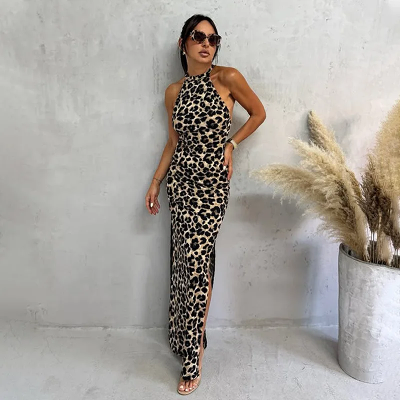 Ele Leopard Print ter Bal Split Long Dr Sexy High Waist Knitted Wrap Bodycon Dr for Women Summer Season