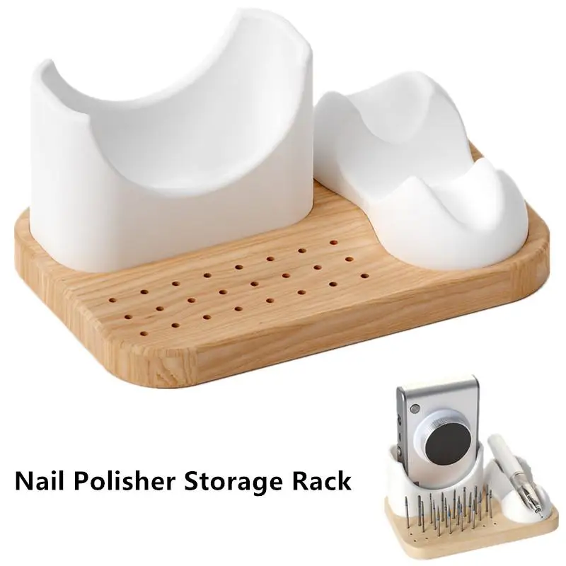 

2 In 1 Nail Drill Holder Stand With 6 Holes Nail Drill Bits Wooden Storage Nail Polisher Pen Bracket For Salon And Home Use