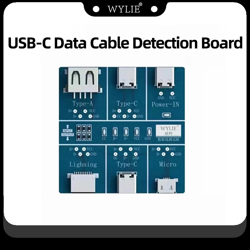 WYLIE USB-C Data Cable Detection Board USB Cable Tester For iPhone Android Type-C Short Circuit On-Off Switching Test Board Tool