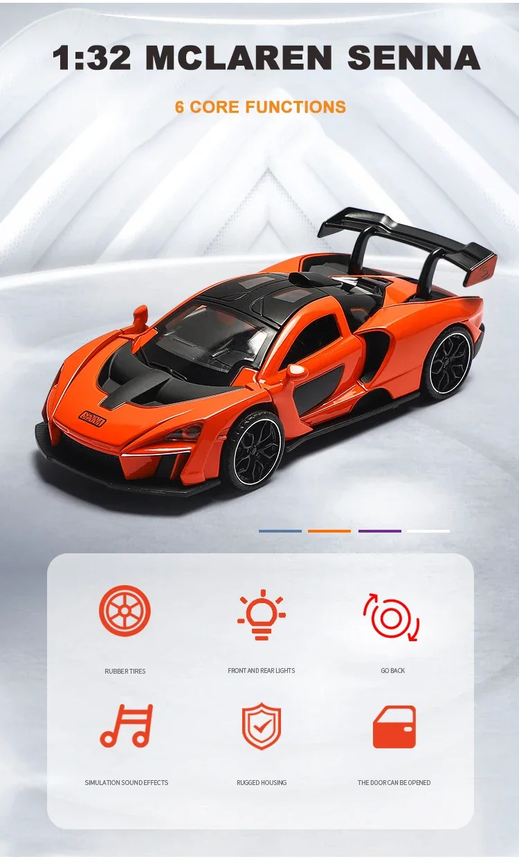 1:32 McLaren Senna Alloy Sports Car Model Diecasts Metal Toy Vehicles Pull Back Car Model Simulation Sound And Light Collection