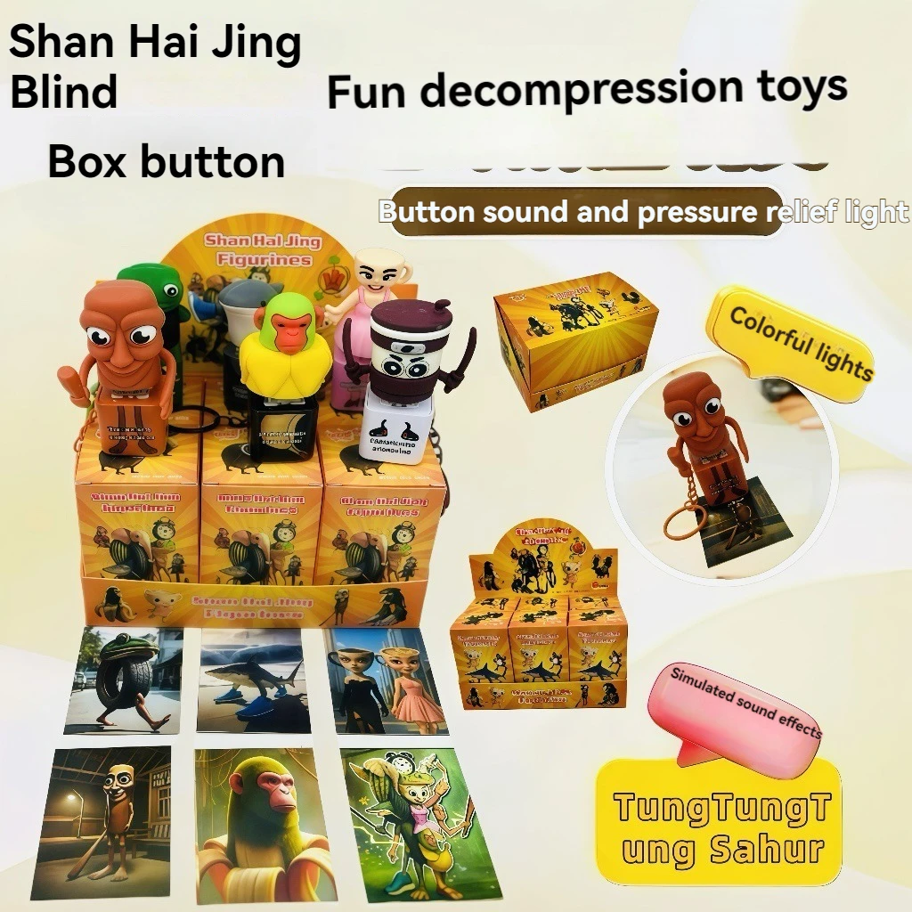 American Shan Hai Jing Holzstab Mann Tungtungahur Ornament Stimme Sound Button Blind Box lustiger Schlüsselanhänger