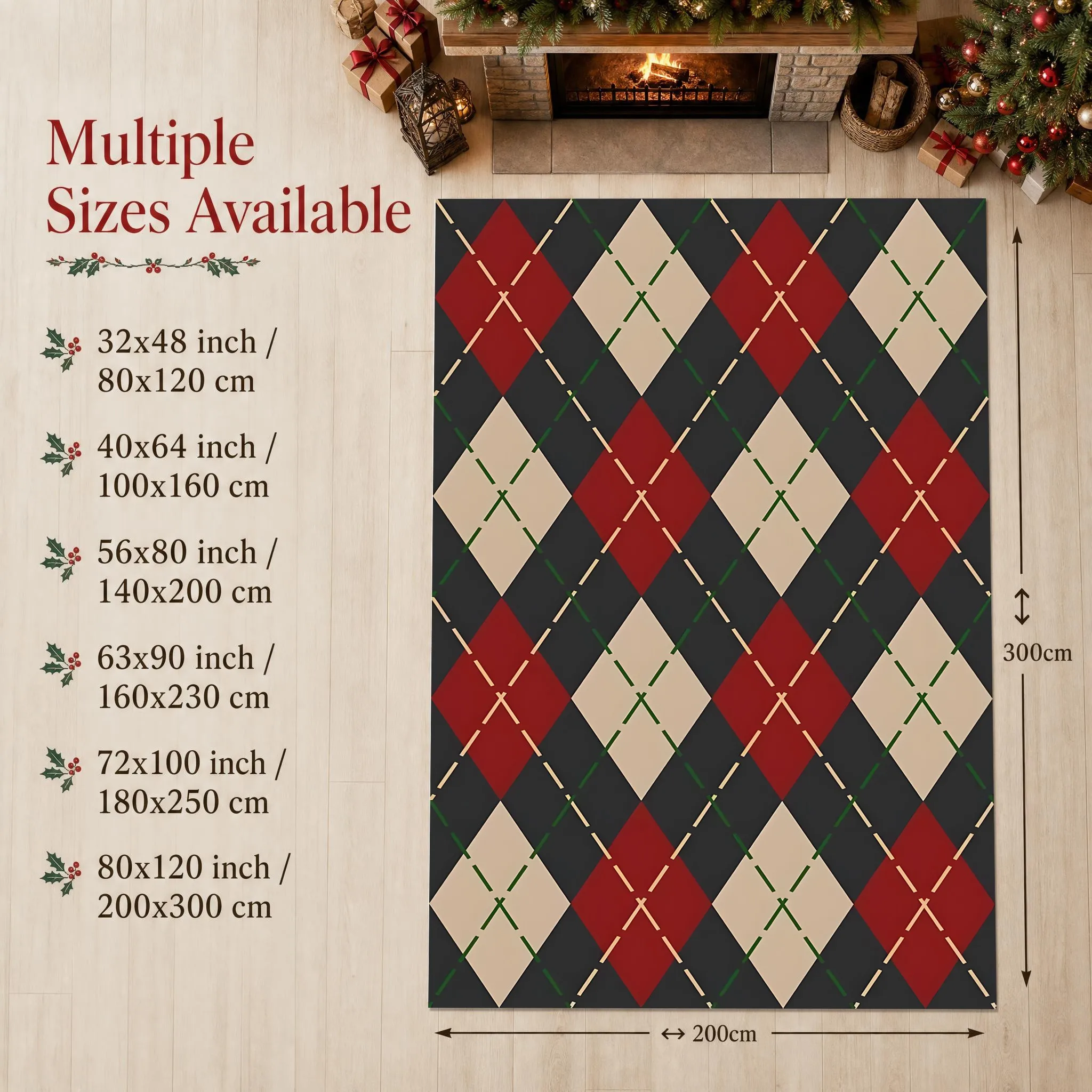 Retro Color-Blocked Diamond Pattern British-Style Christmas and New Year Rug for Living Room, Bedroom, and Entryway, Creating a Warm Autumn/Winter Atmosphere