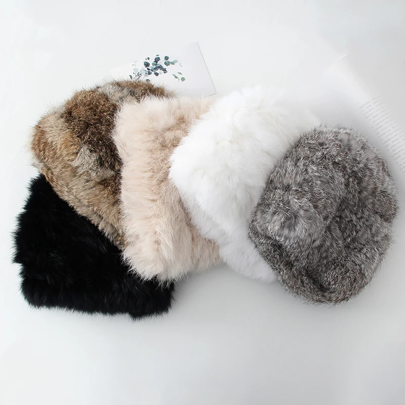 الشتاء الحقيقي ريكس الأرنب الفراء قبعة للنساء سميكة محبوك قبعة بيني الفراء قبعة إرسال هدية نوعية جيدة قبعة حماية الأذن الجديدة