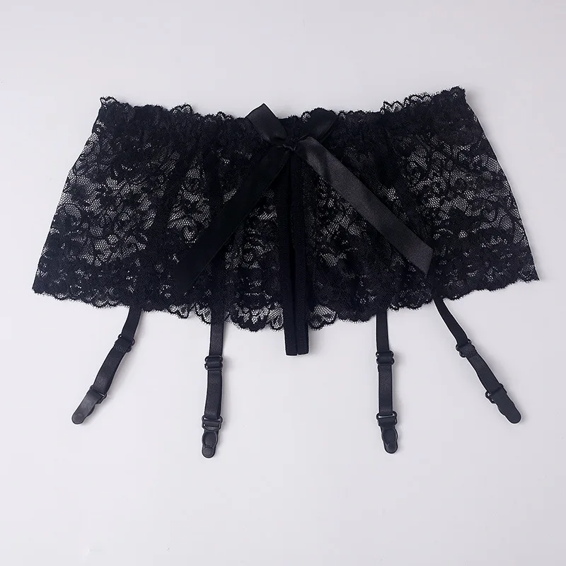 Women Sexy Lace Hollow Out Panties with 4 Garter Belts Clips for Thigh Highs Stockings Lingerie Perspective Crotchless Underwear