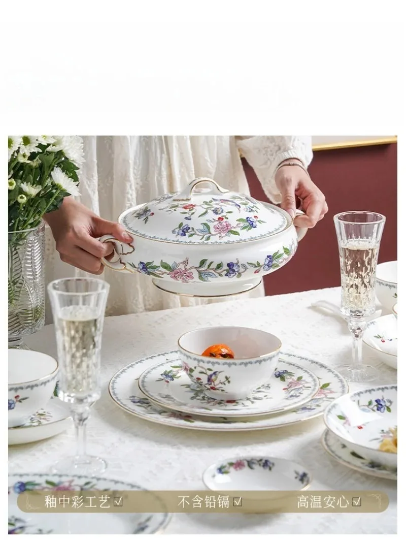 Bird European bone china tableware set, household dishes, wedding housewarming gifts