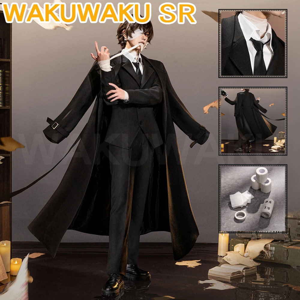 

Dazai Cosplay Costume Anime WakuWaku-SR Men Black Coat Costume Dazai Osamu Cosplay Costume Halloween Cosplay Uniform