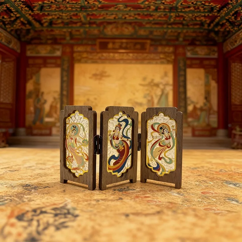 12x7cm Classic folding screen refrigerator magnet. Wooden creative gifts.
