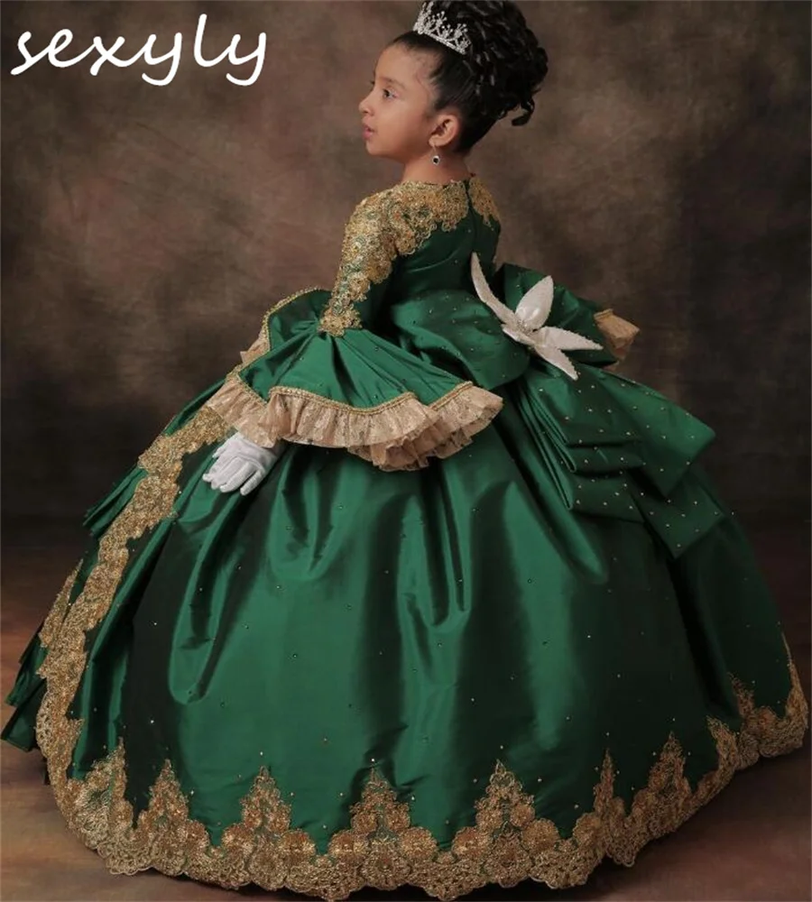 Victorian Baroque Flower Girls Dress Green Retro Costume Era Halloween Kid Pageant Dress Medieval Renaissance Girls Customized