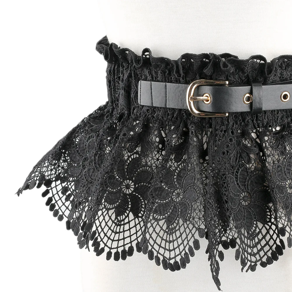 Ceinture gothique en dentelle pour femmes, sous-culture, noir et blanc, accessoire de taille, large ceinture élastique, extensible et élargie, Y2K